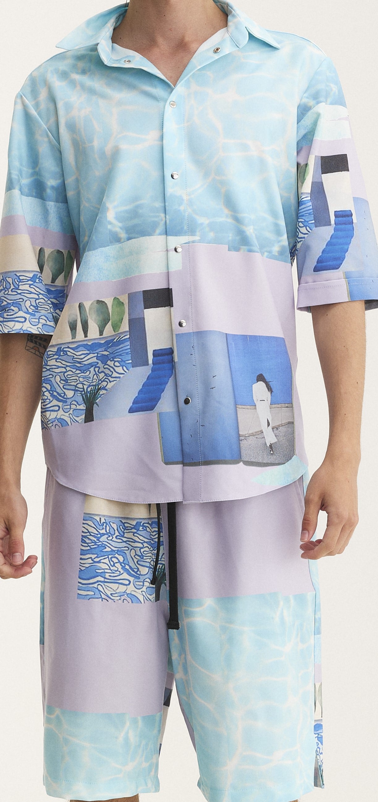 Short Sleeve Shirt & Bermuda Set Water (recycled fabric)