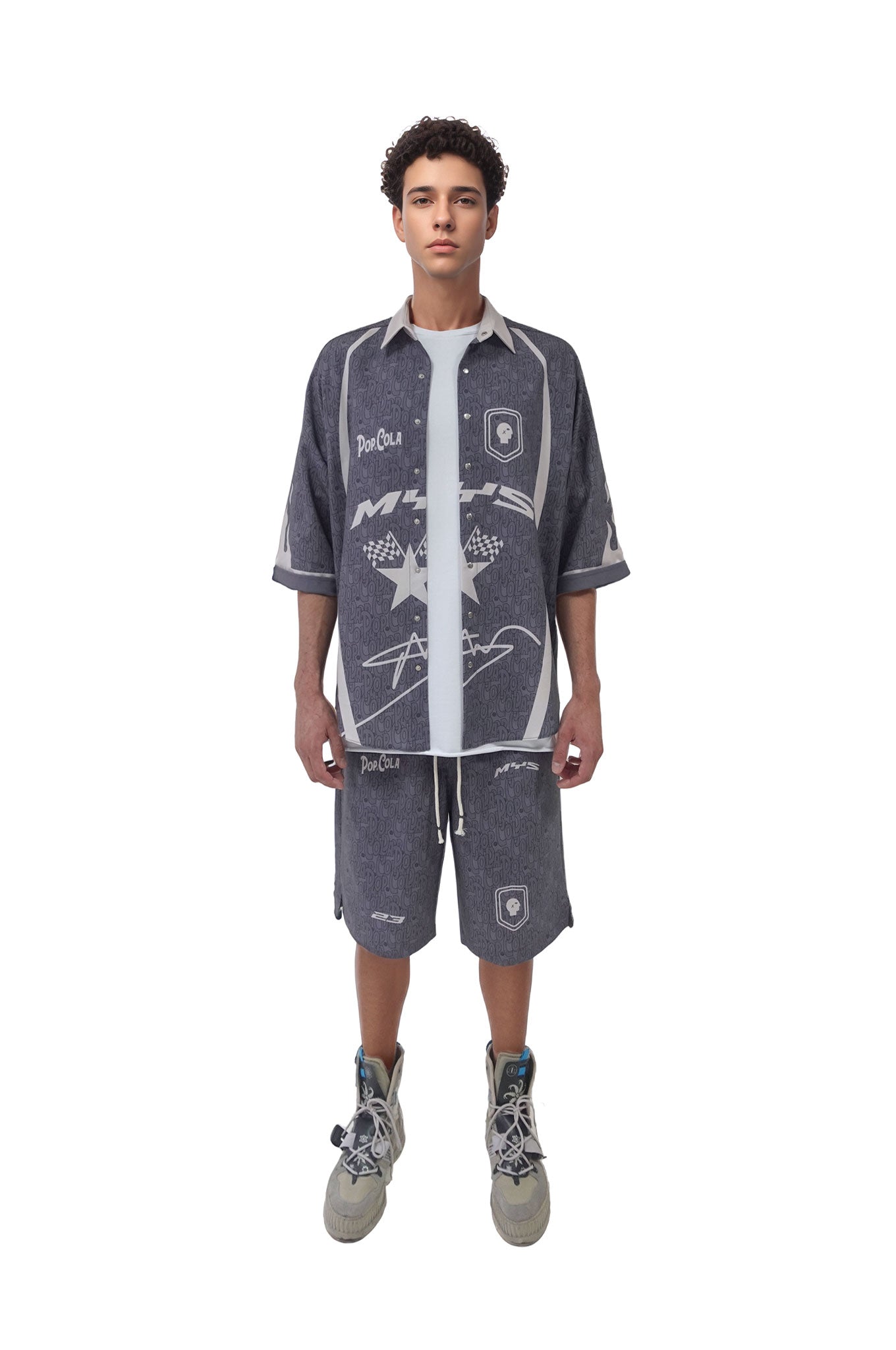 Set Pop Cola 23 Grey Cămasă mânecă scurtă și Bermude