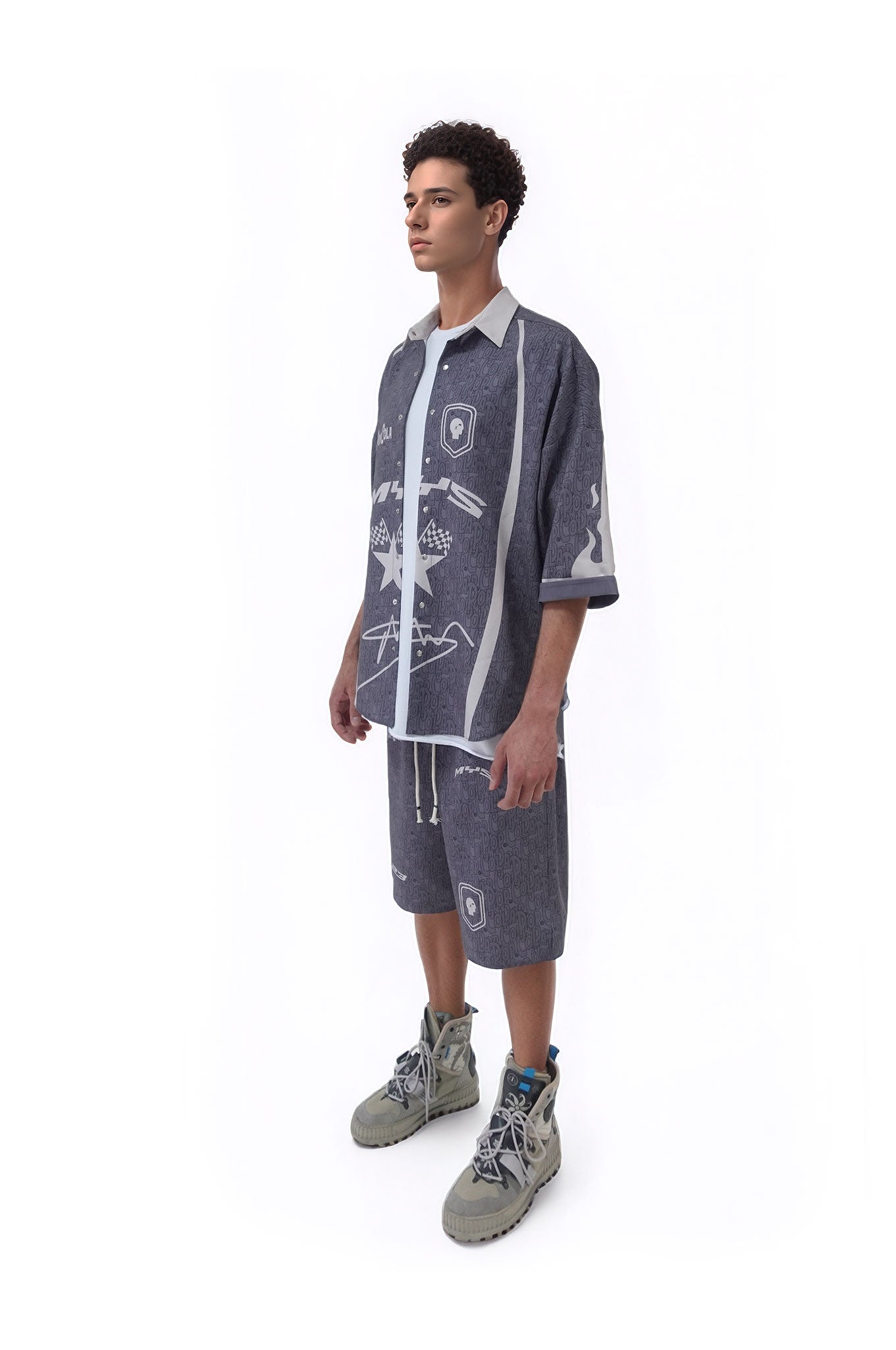 Set Pop Cola 23 Grey Cămasă mânecă scurtă și Bermude