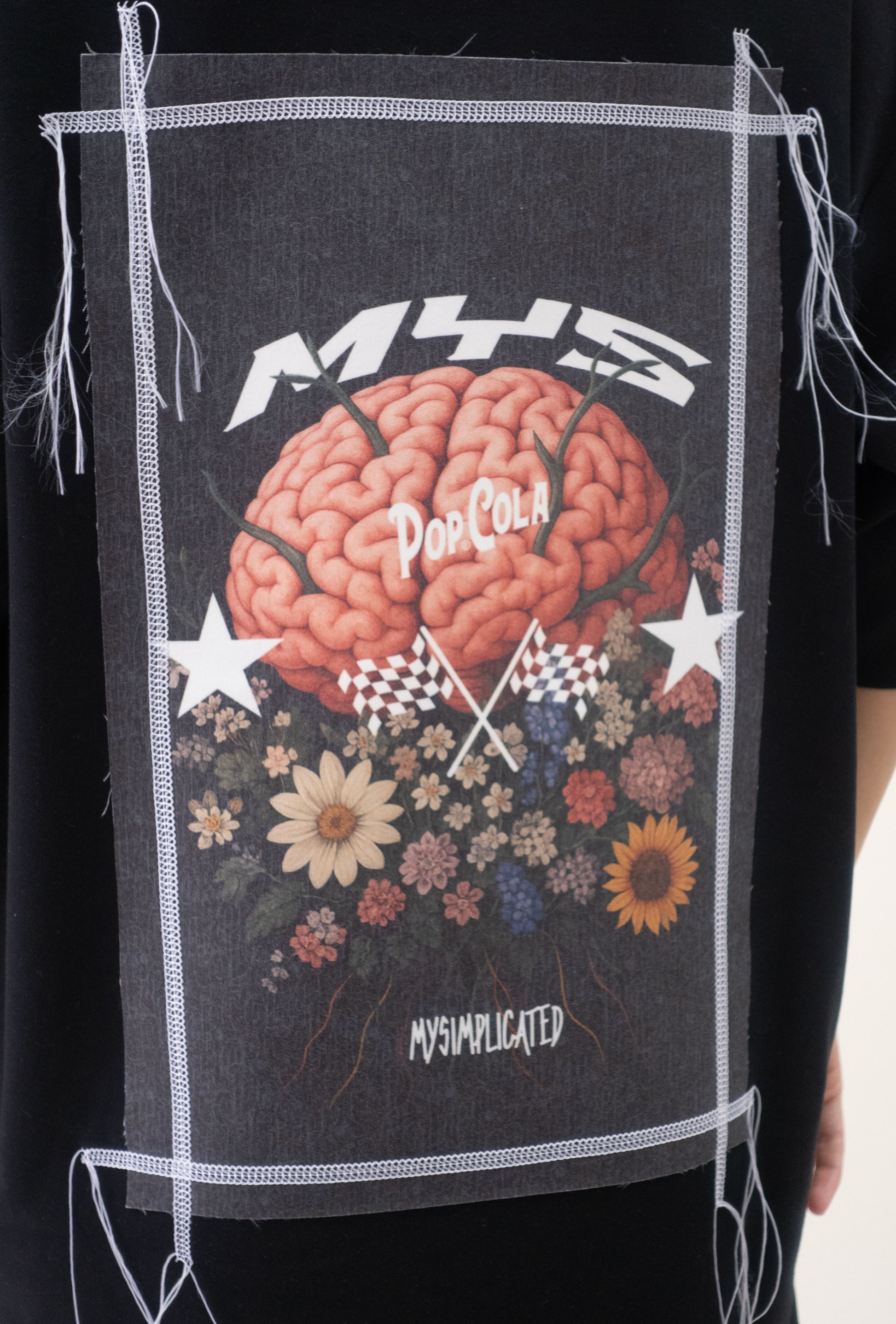 Pop Cola Floral Cortex Black Oversized T-shirt - MYS