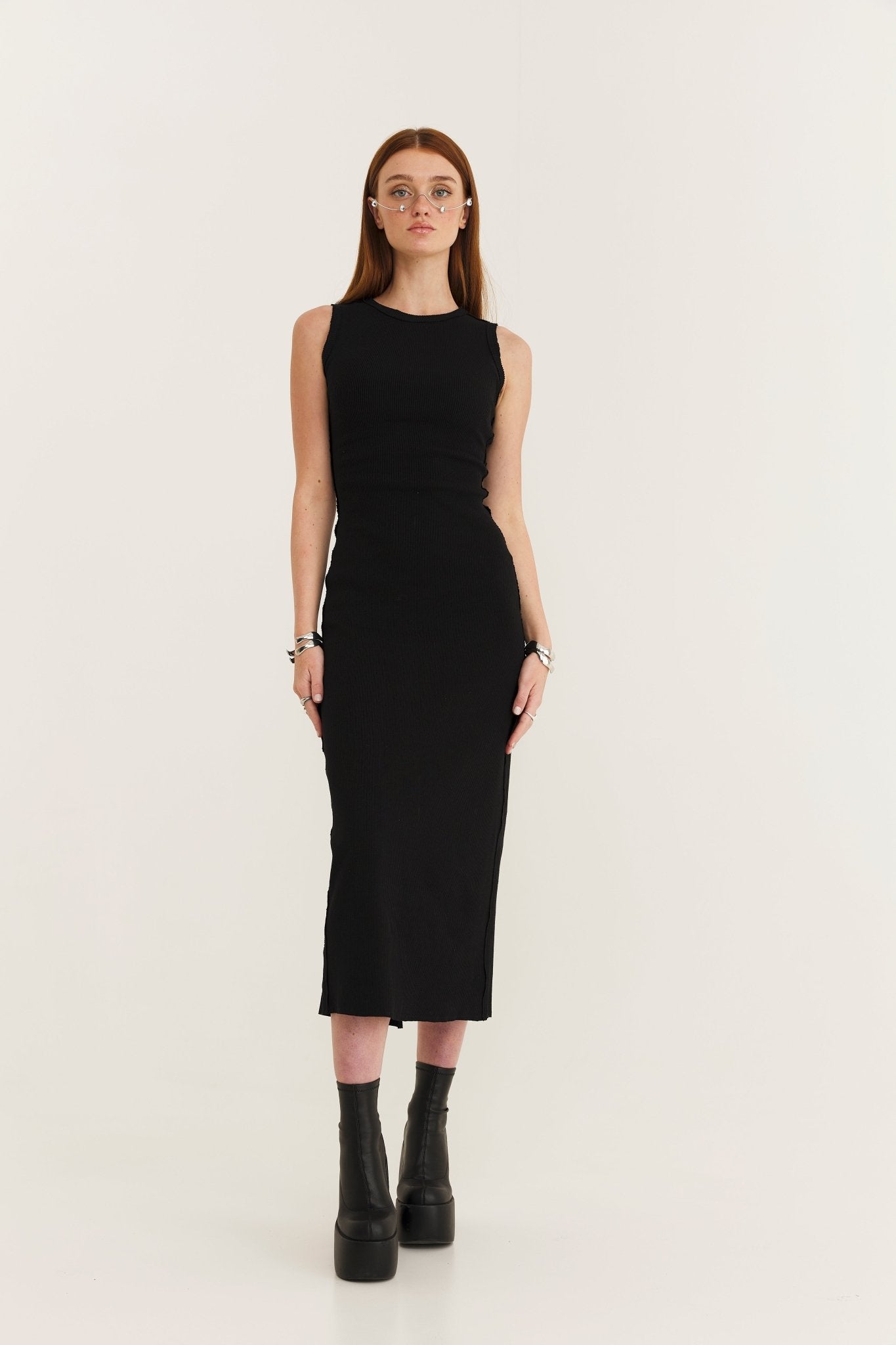 Black Rib Raw Dress - MYS