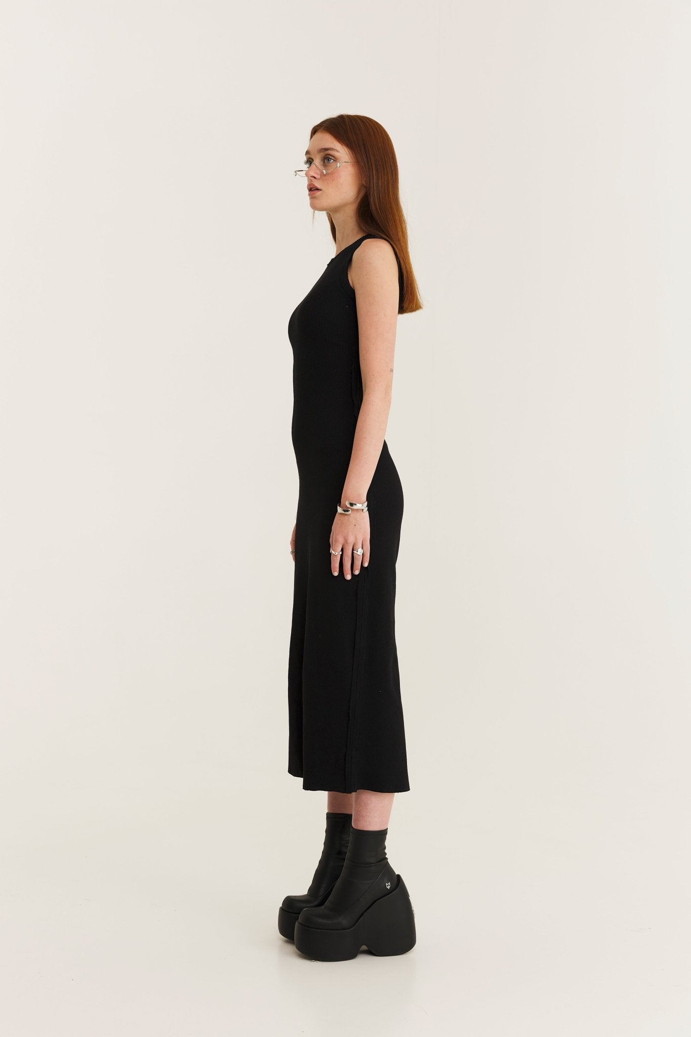 Black Rib Raw Dress - MYS
