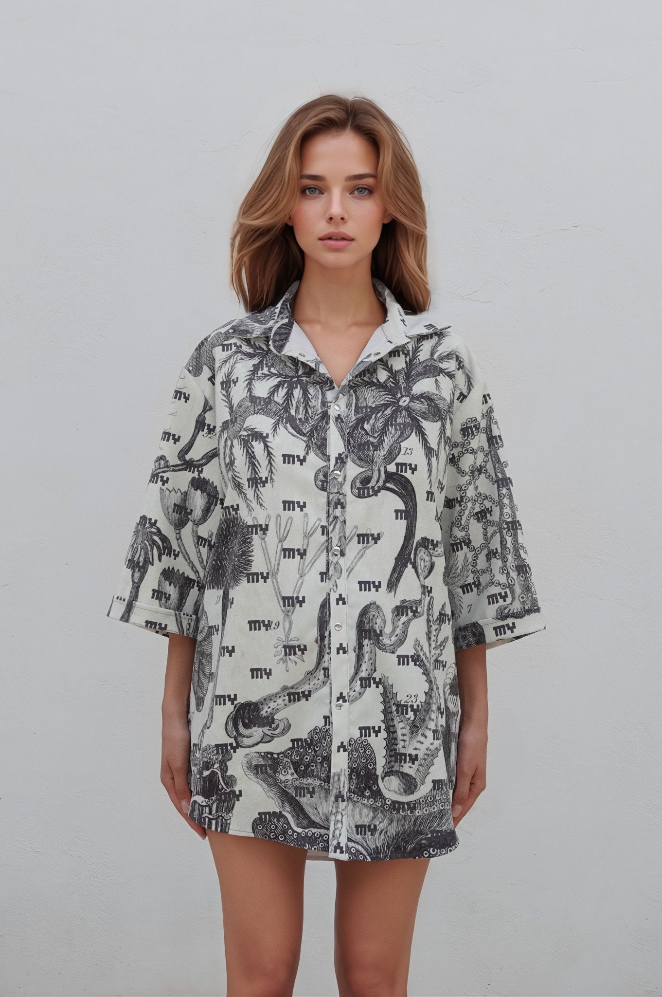 Botanical Ribbed Fabric Short Sleeve Shirt - MYS
