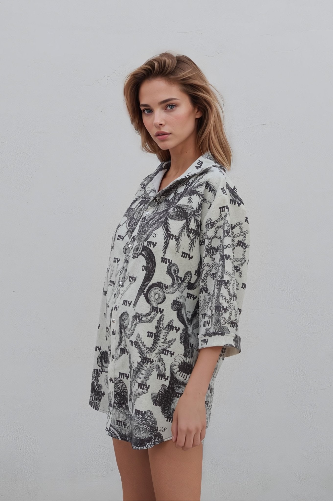 Botanical Ribbed Fabric Short Sleeve Shirt - MYS