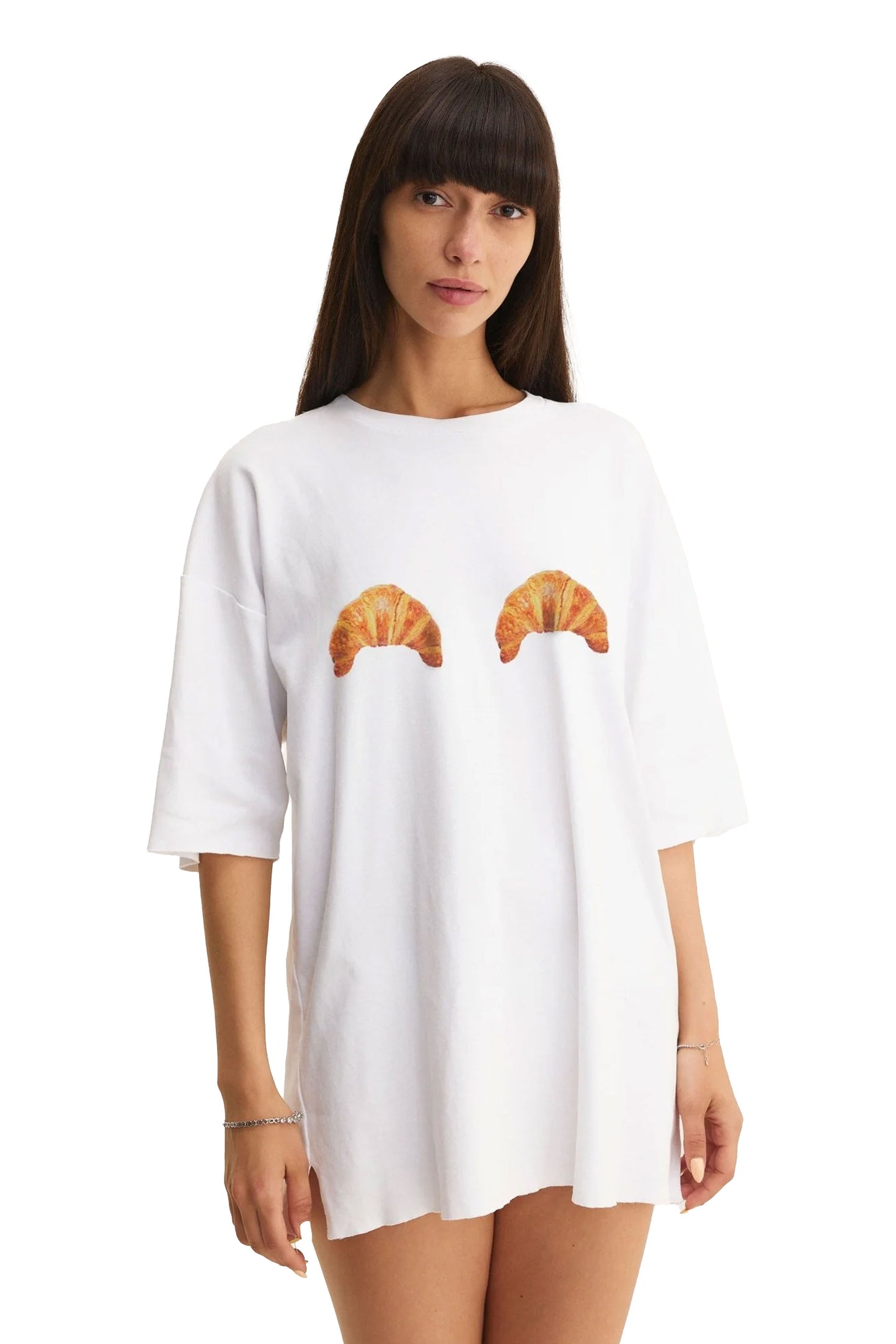 Croissant Oversized White Cotton T-Shirt - MYS