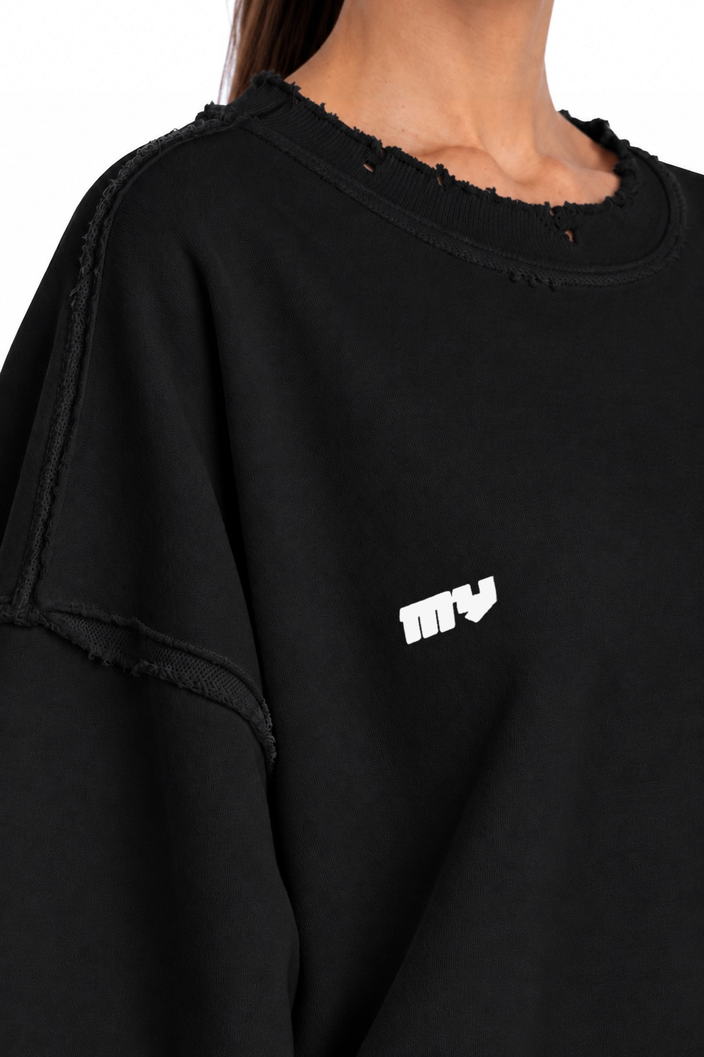 Dystopia Black Oversized Sweater - close-up