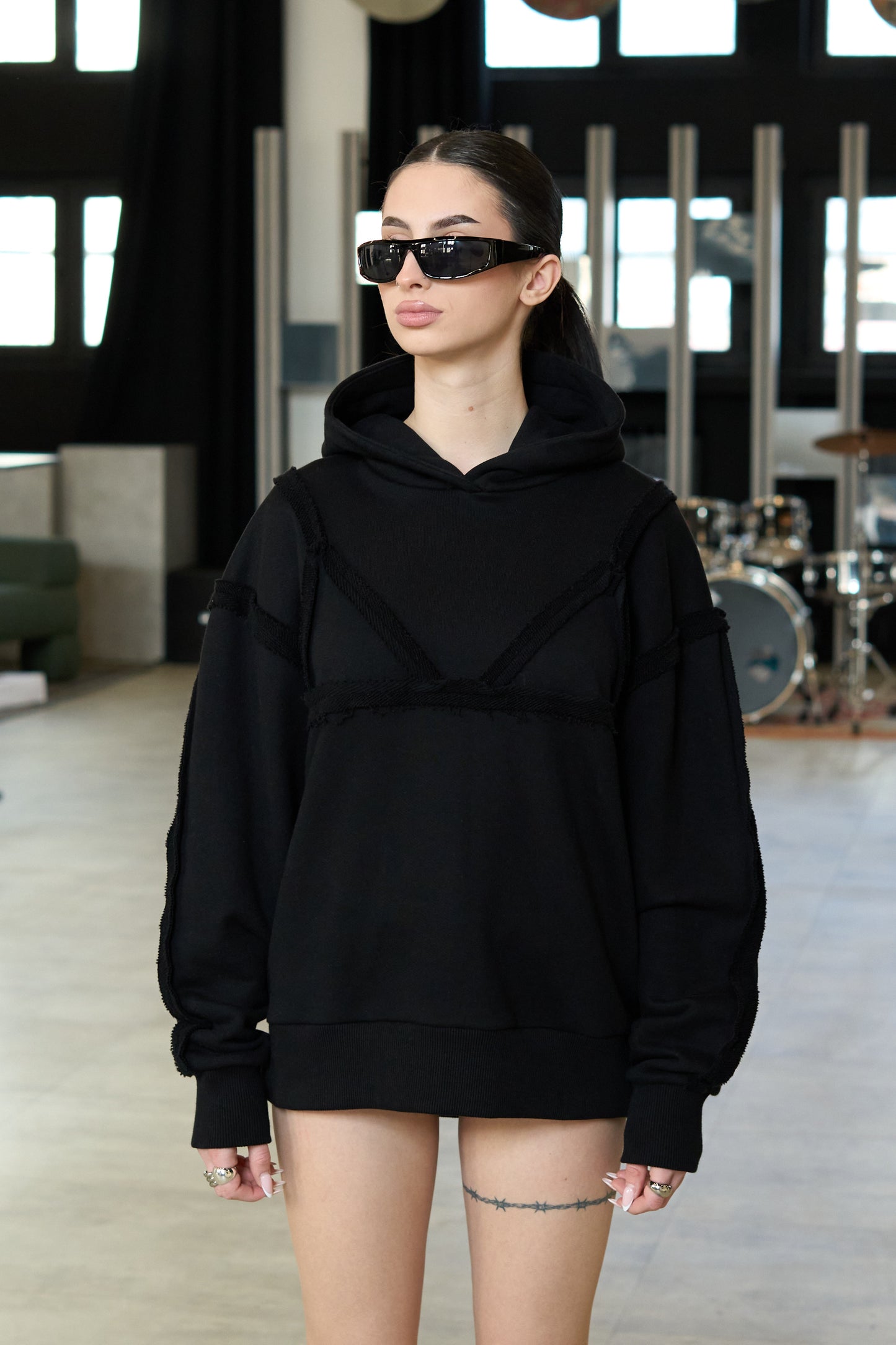 Bra Overlay Black Hoodie - MYS