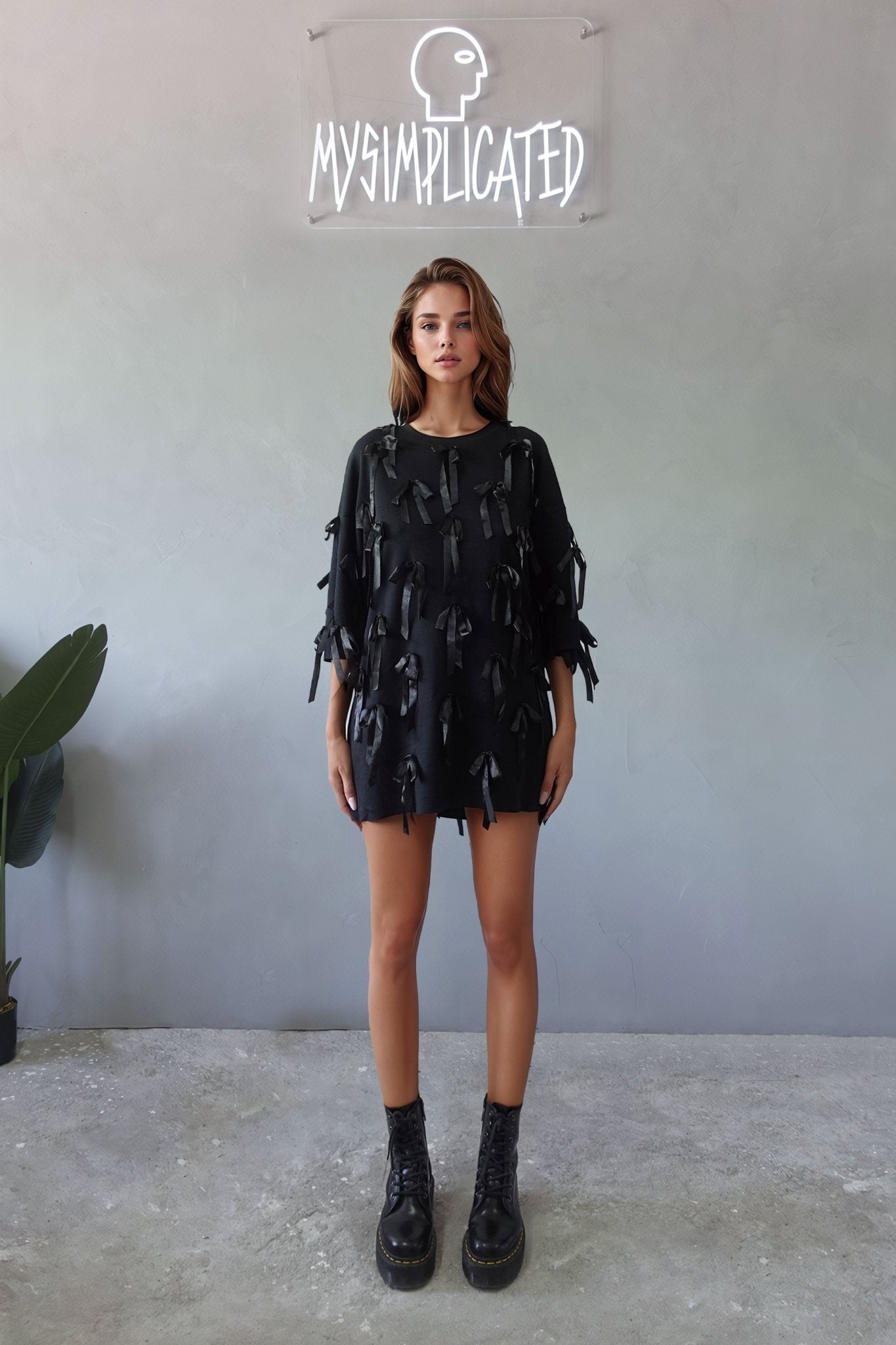Oversized Black Ribbon T-shirt - MYS