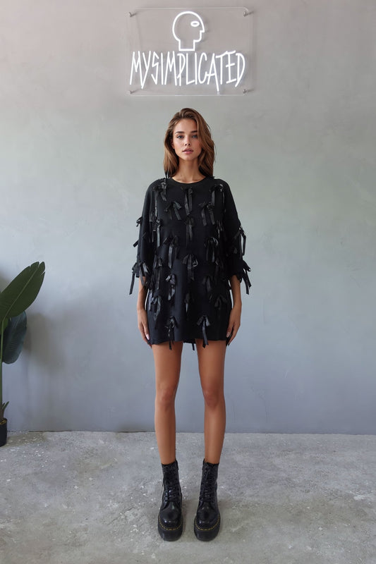 Oversized Black Ribbon T-shirt - MYS