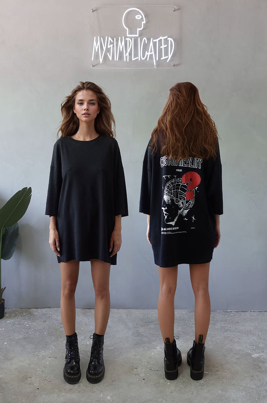 Oversized Cotton Black T-shirt Custom Reality - MYS