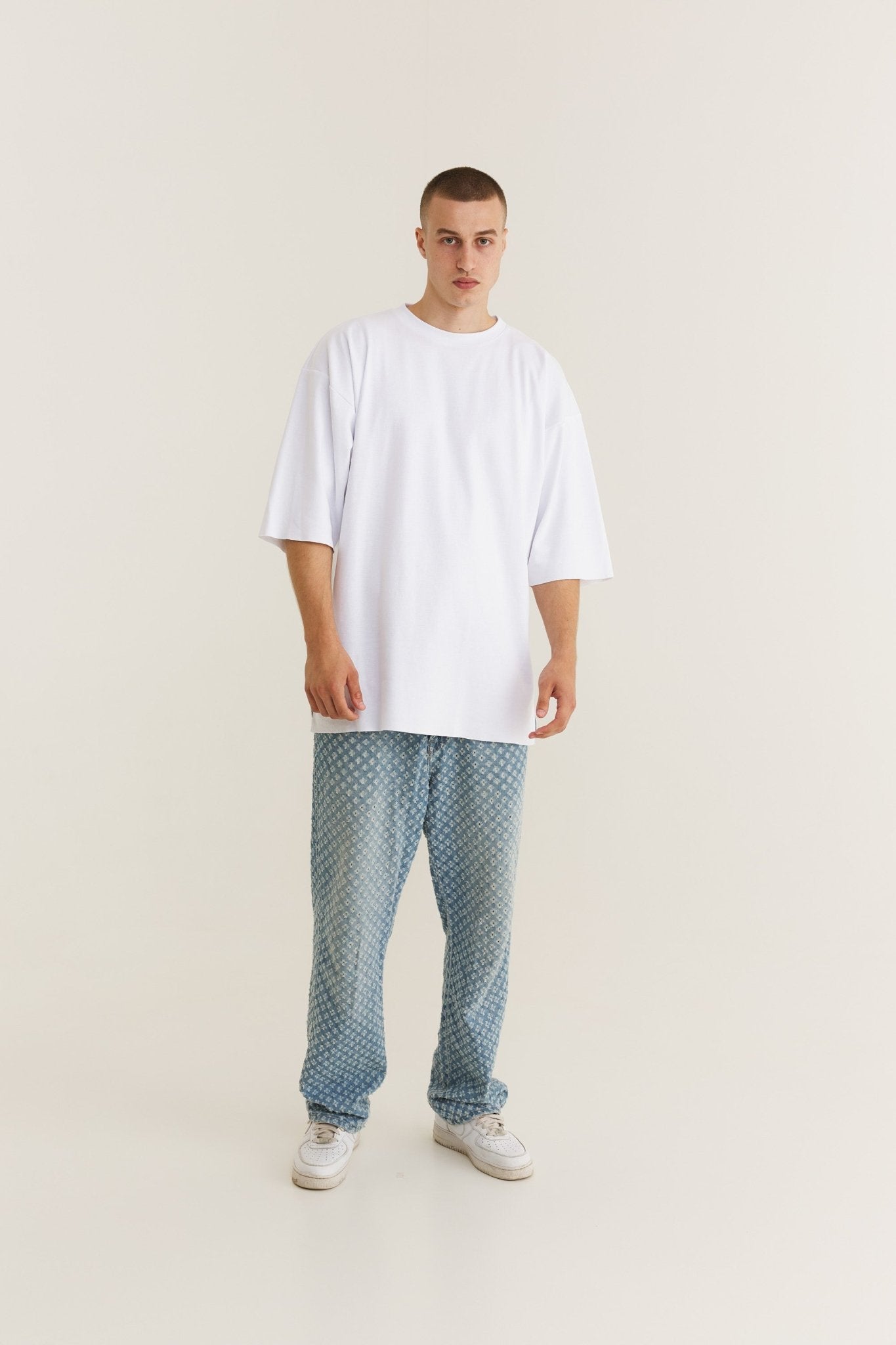 Oversized Cotton White T-shirt Double Eye - MYS