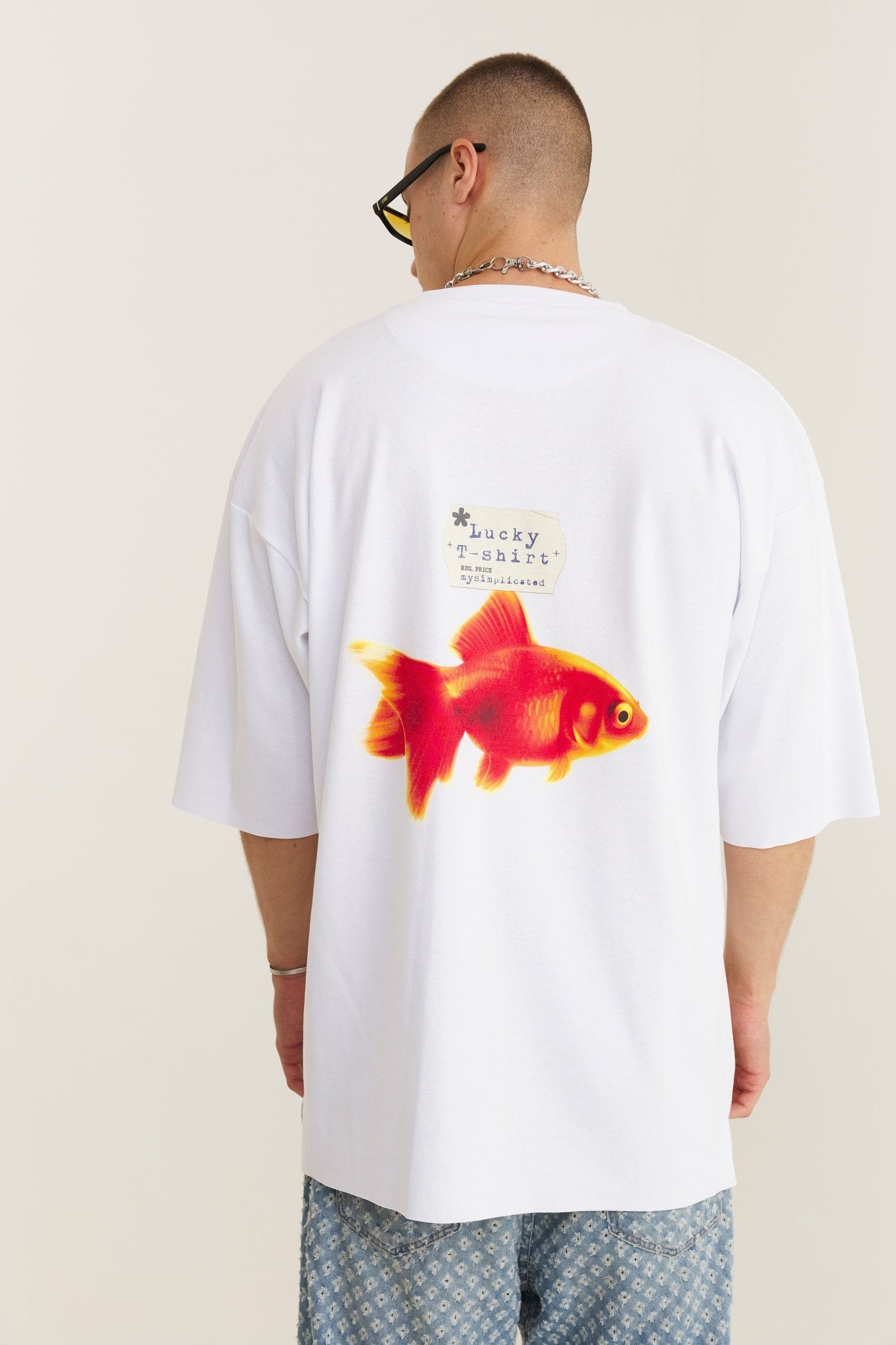 Oversized Cotton White T-shirt Lucky - MYS