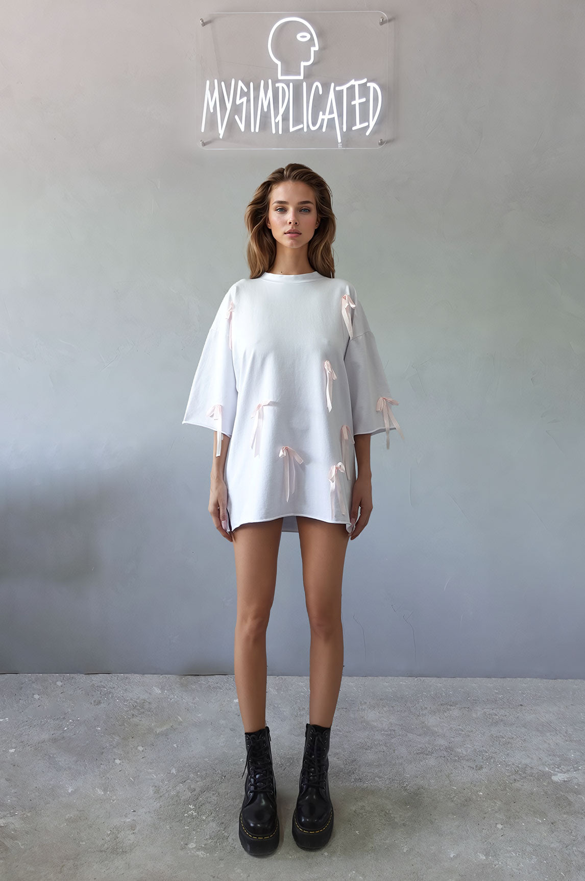 Oversized White Ribbon T-shirt - MYS