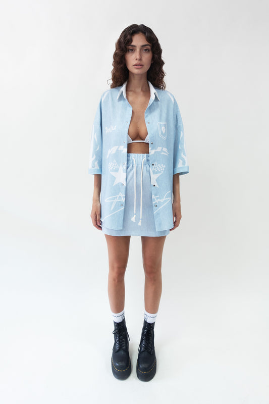 Pop Cola Blue Short Sleeve Shirt & Skirt Set - MYS