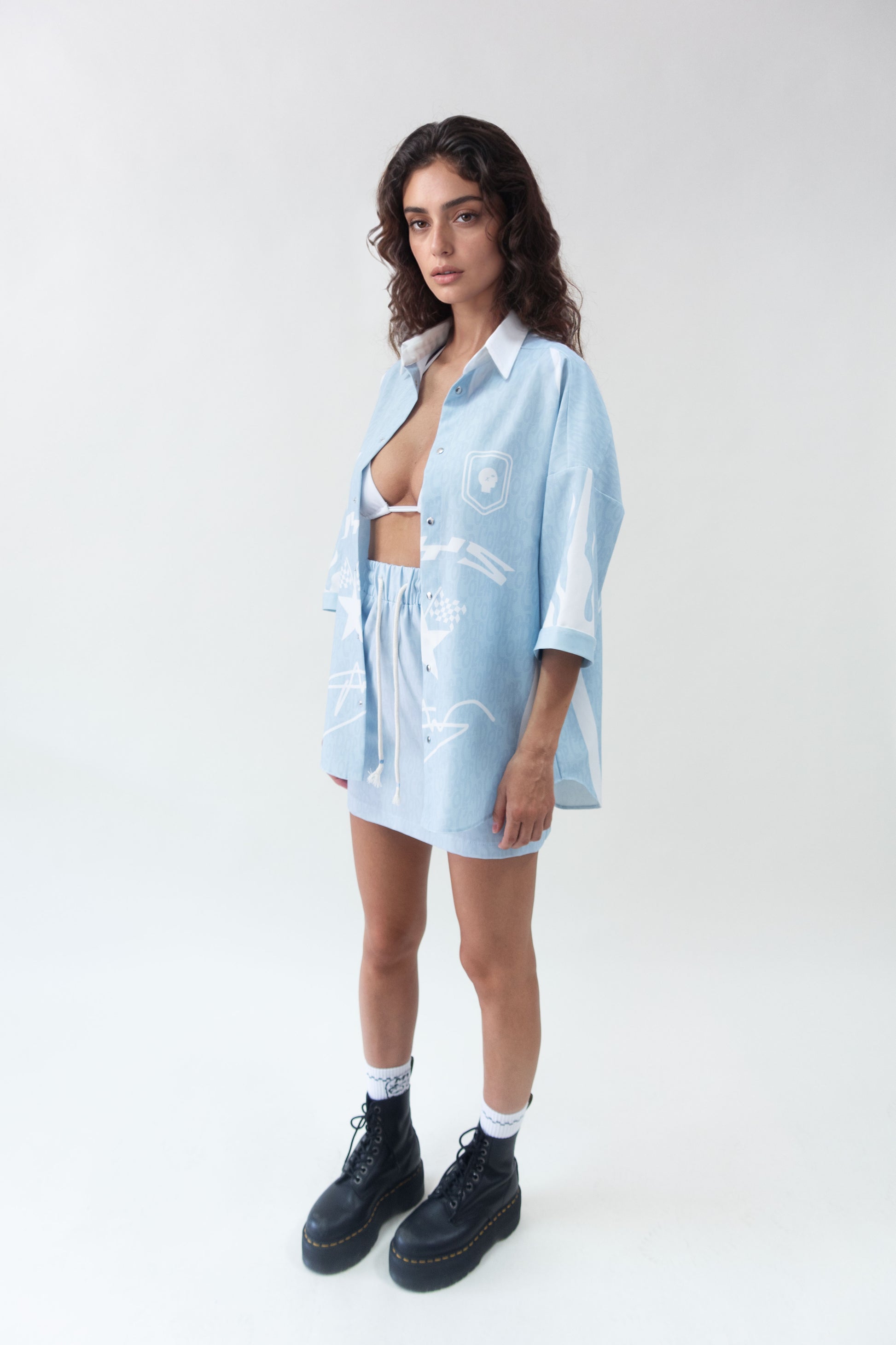 Pop Cola Blue Short Sleeve Shirt & Skirt Set - MYS