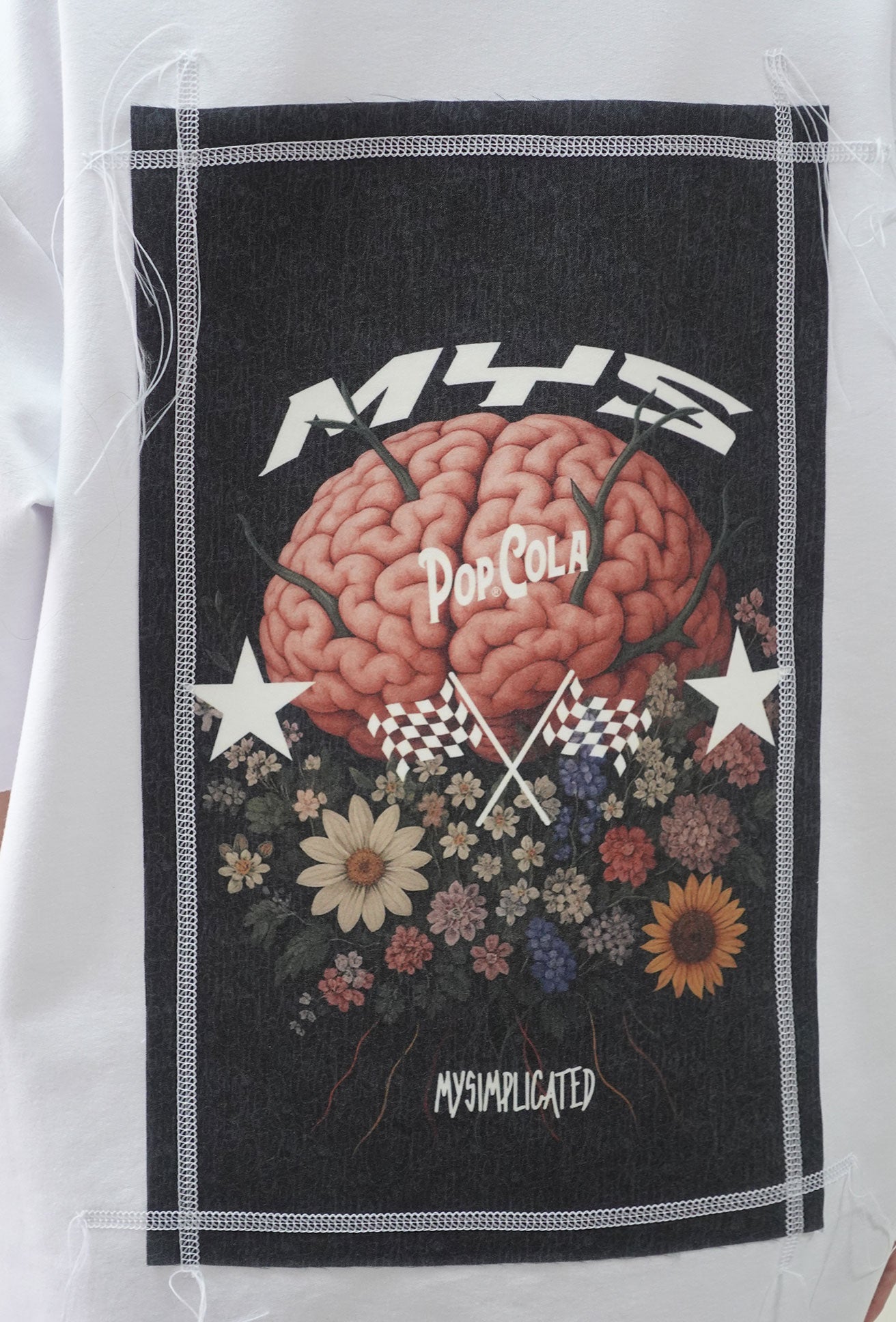 Pop Cola Floral Cortex White Oversized T-shirt - MYS