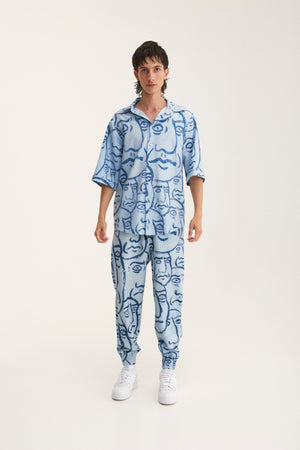 Short Sleeve Shirt & Pants Set Faces (recycled fabric) - MYS