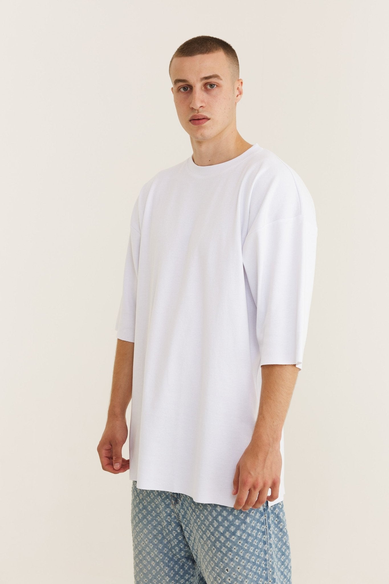 Oversized Cotton White T-shirt Double Eye - MYS