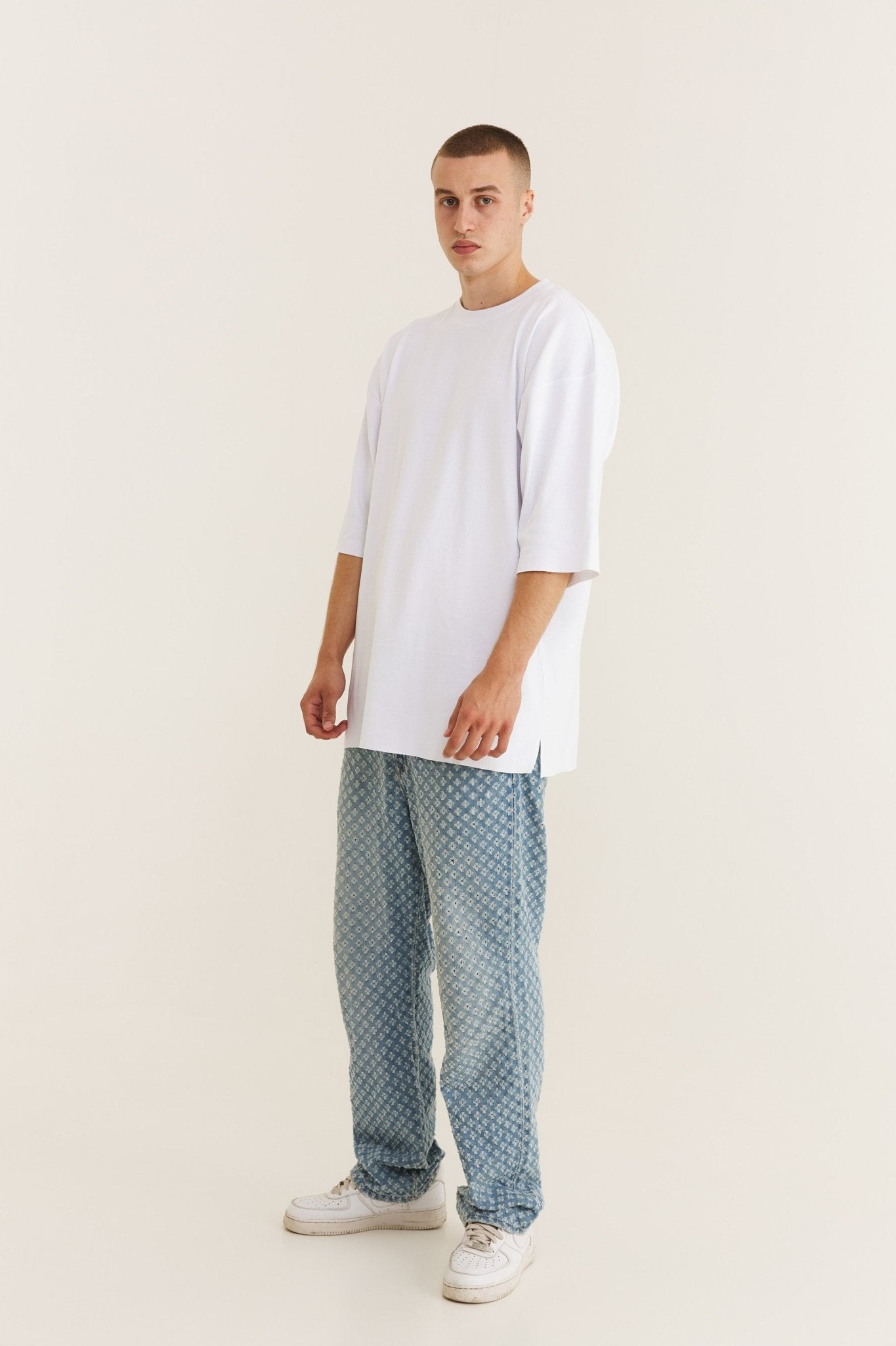 Oversized Cotton White T-shirt Double Eye - MYS