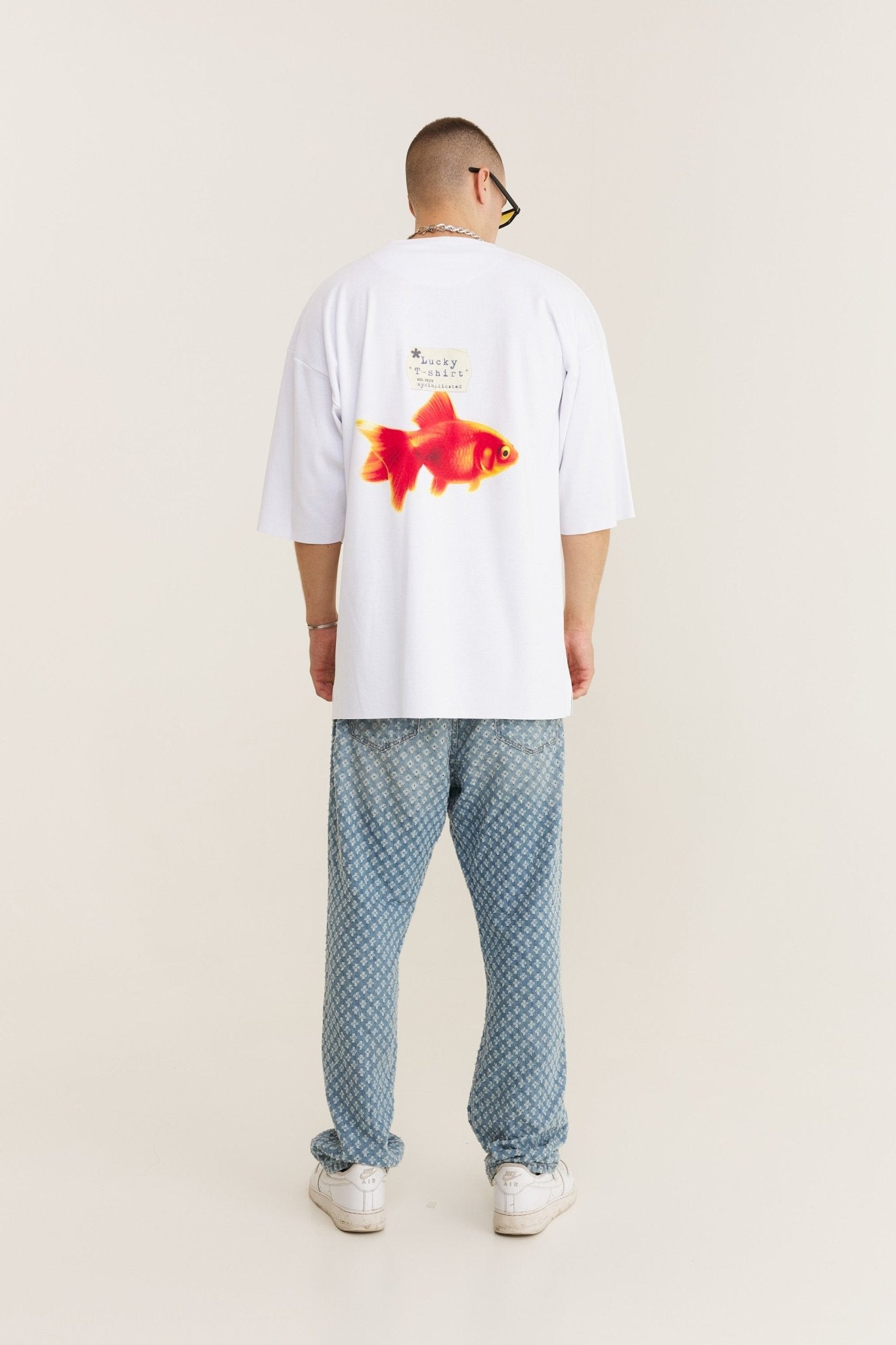 Oversized Cotton White T-shirt Lucky - MYS