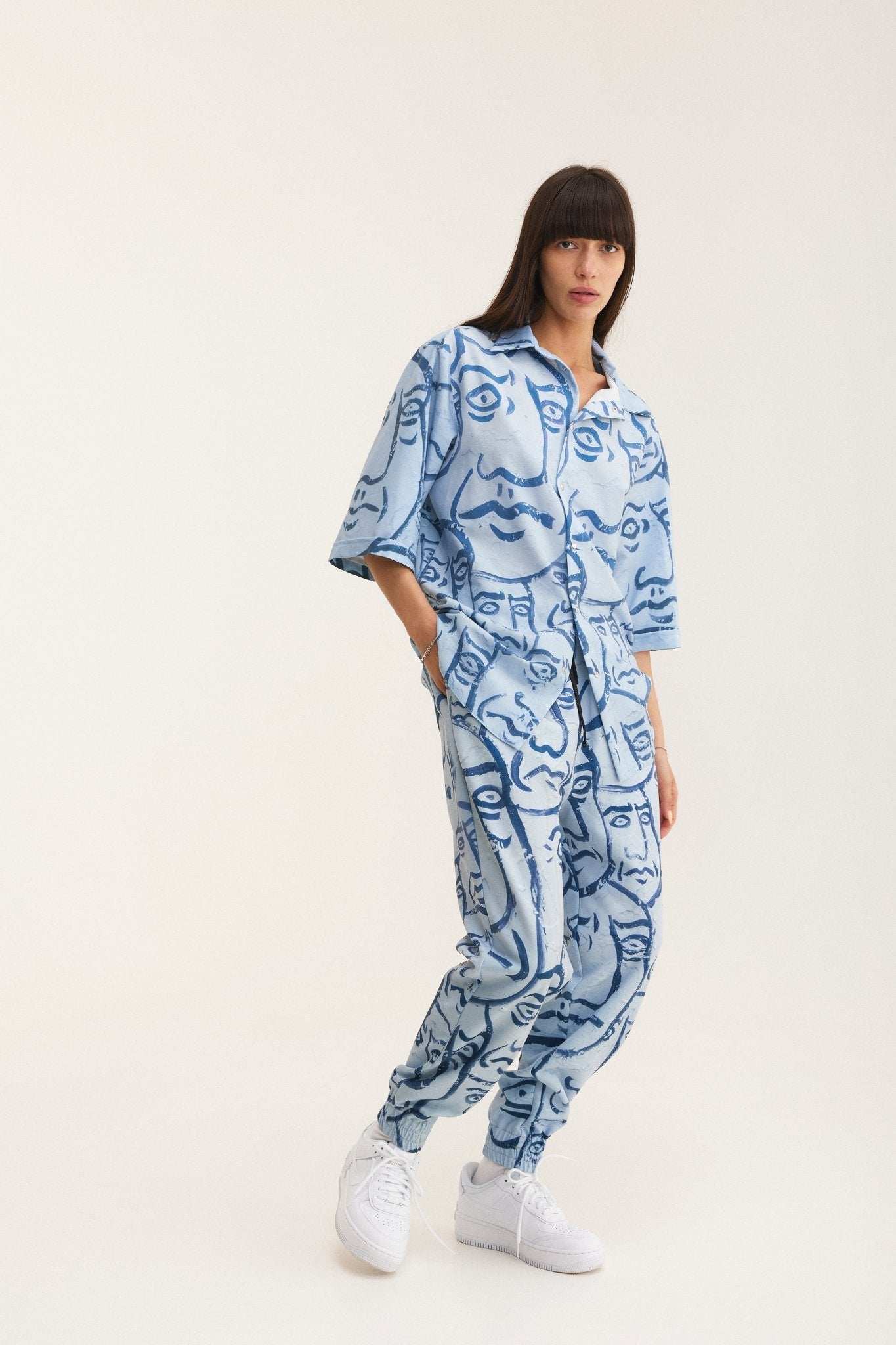 Short Sleeve Shirt & Pants Set Faces (recycled fabric) - MYS