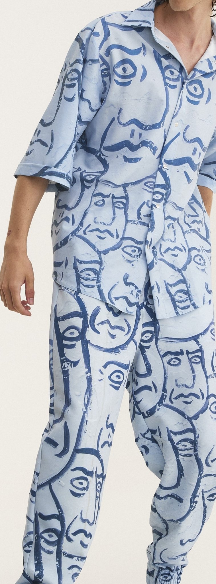 Short Sleeve Shirt & Pants Set Faces (recycled fabric) - MYS