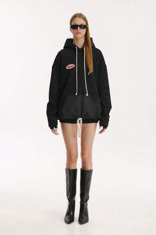 Cloud Drawstring Black Hoodie - MYS