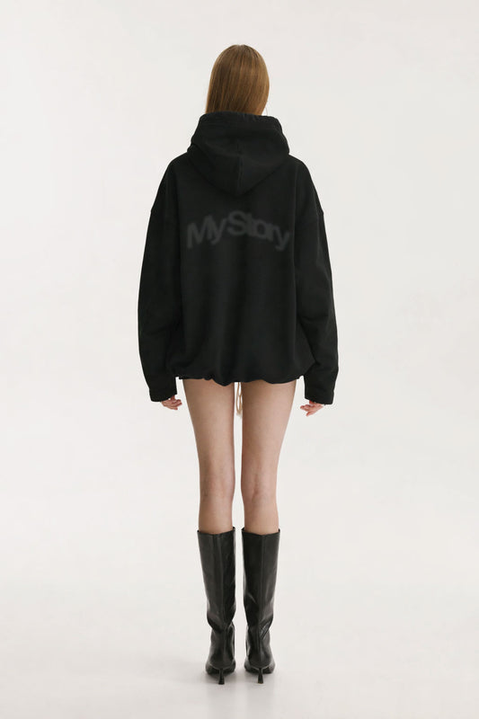 Cloud Drawstring Black Hoodie - MYS