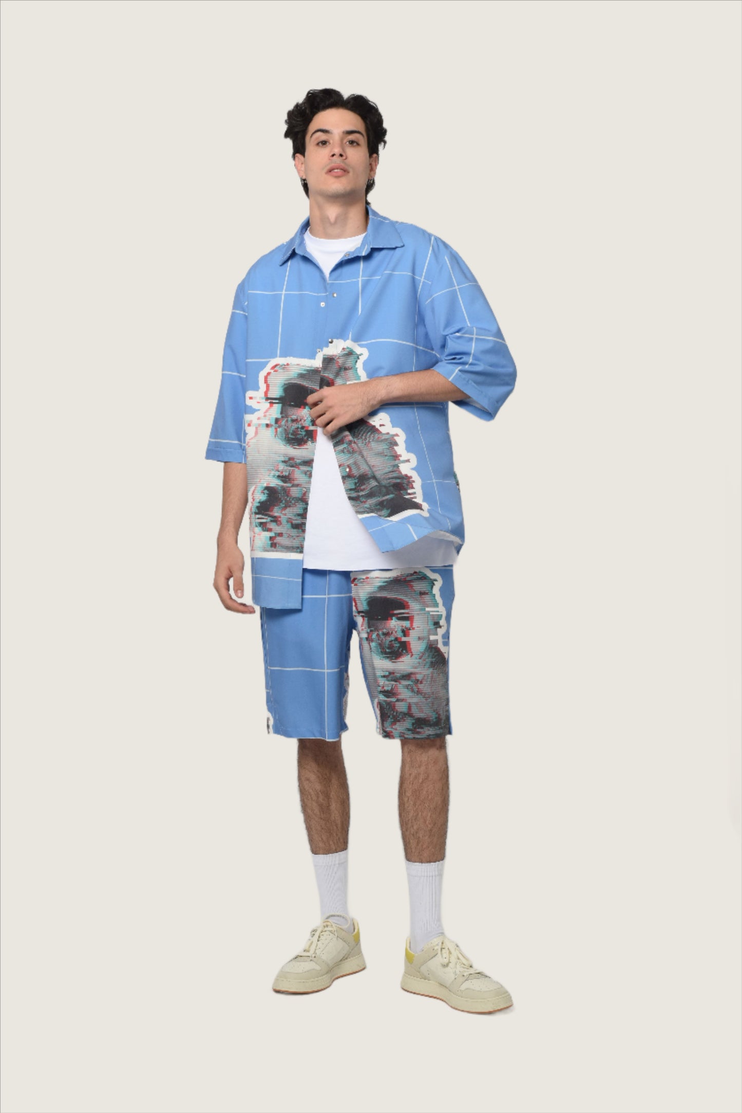 Short Sleeve Shirt & Bermuda Set Glitched Astronaut (recycled fabric)