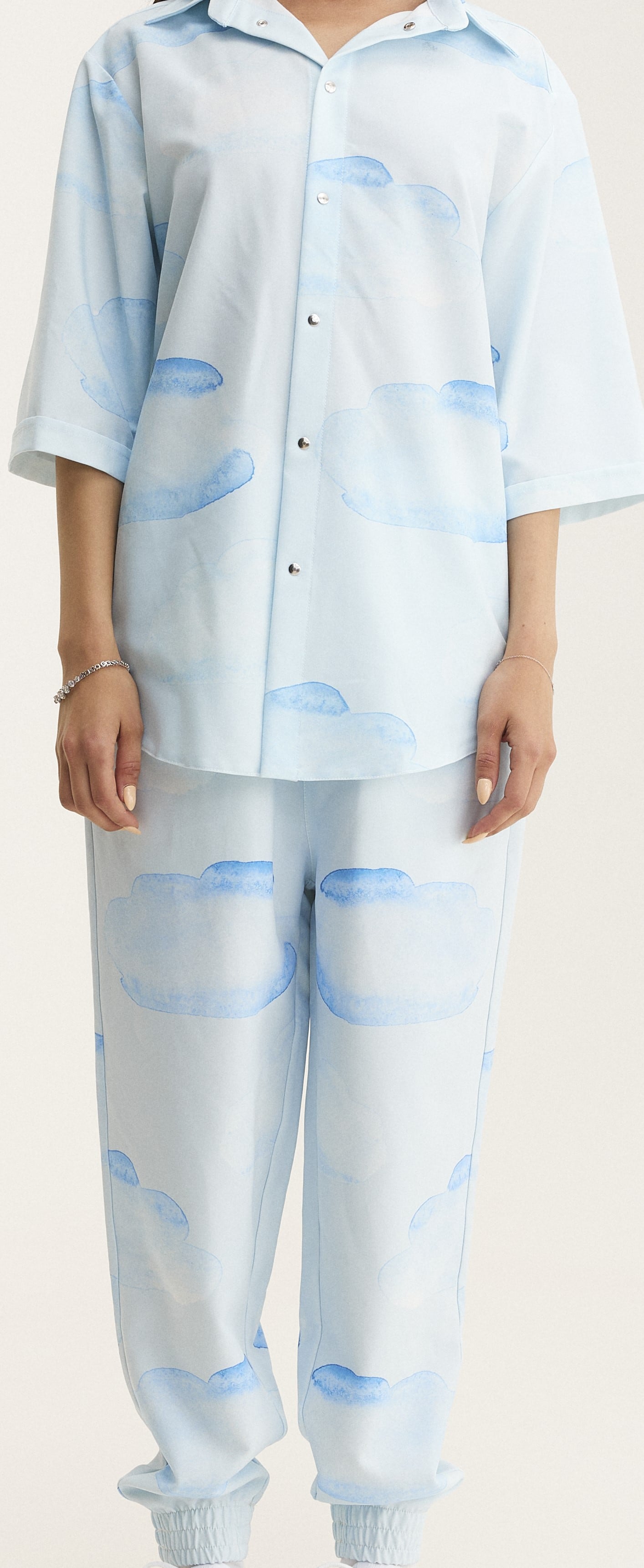 Short Sleeve Shirt & Pants Set Clouds (recycled fabric) - mysimplicated