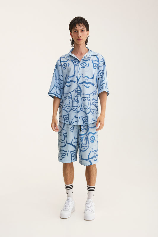 Short Sleeve Shirt & Bermuda Set Faces (recycled fabric)