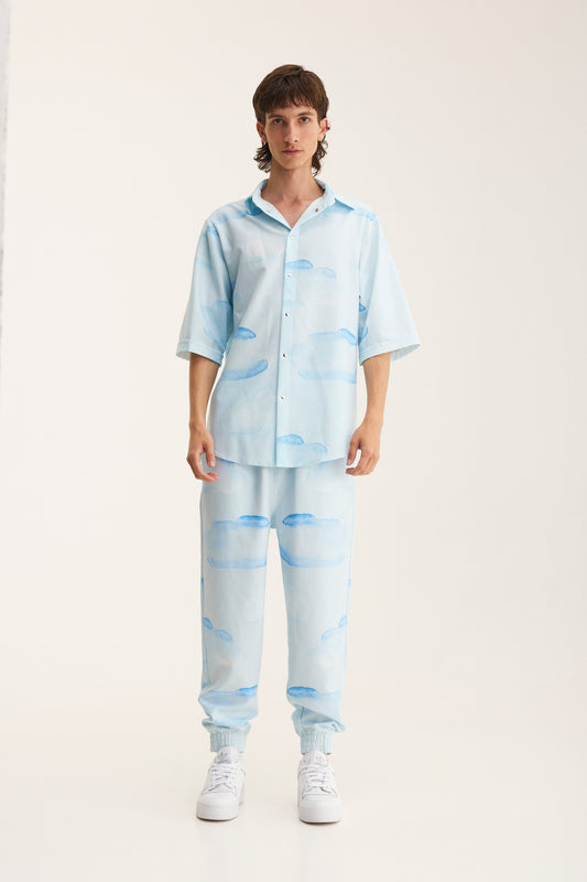 Short Sleeve Shirt & Pants Set Clouds (recycled fabric)