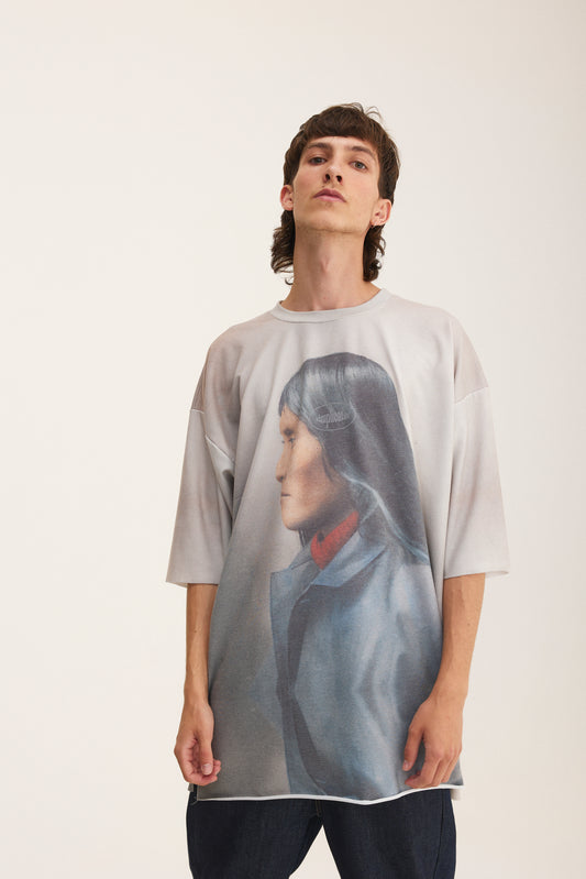 Oversized Full Print T-shirt Beige