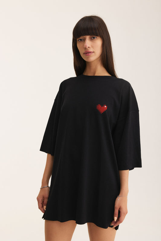 Oversized Cotton Black T-shirt Love - mysimplicated