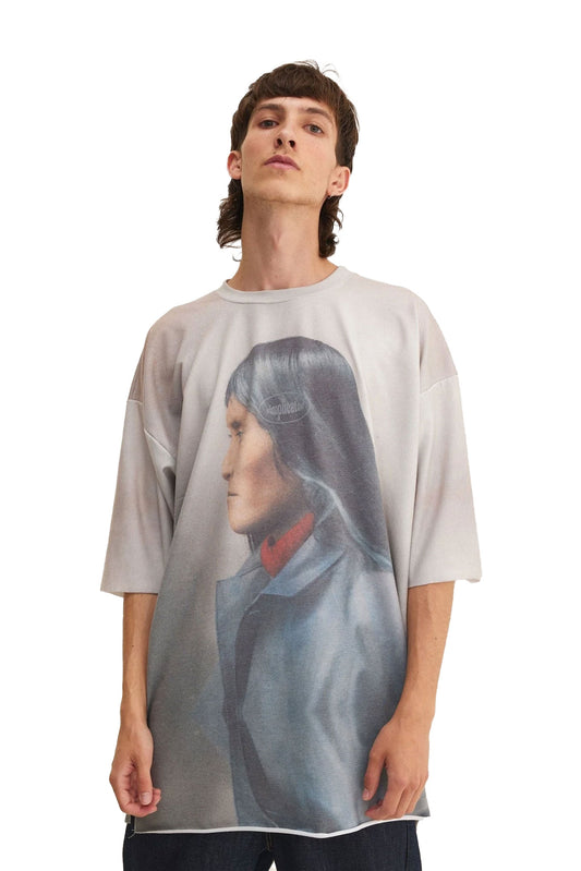 Tricou supradimensionat cu imprimeu complet Bej