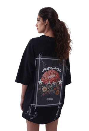 Pop Cola Floral Cortex Black Oversized T-shirt - MYS