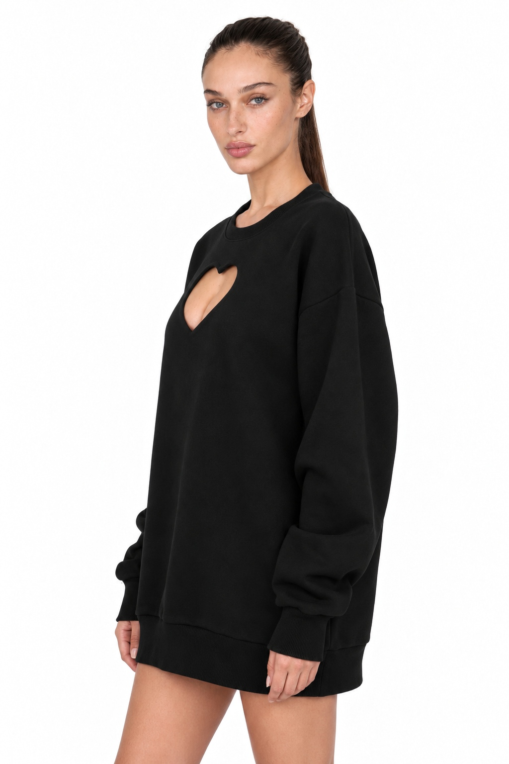 Black Oversized Love Sweater – 3/4 view