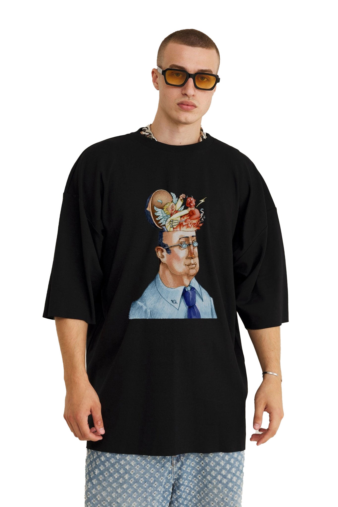 Black Oversized T-Shirt Angel and Devil - MYS