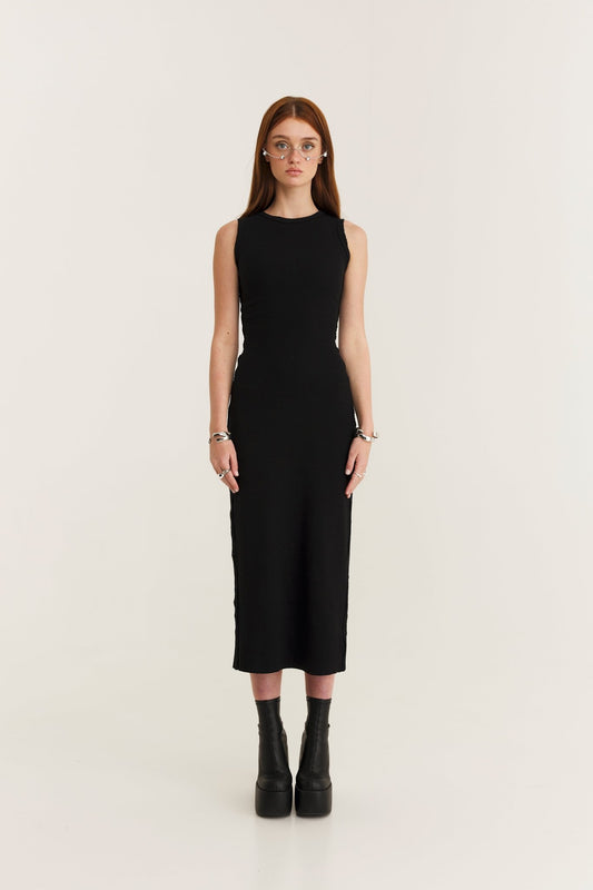 Black Rib Raw Dress - MYS