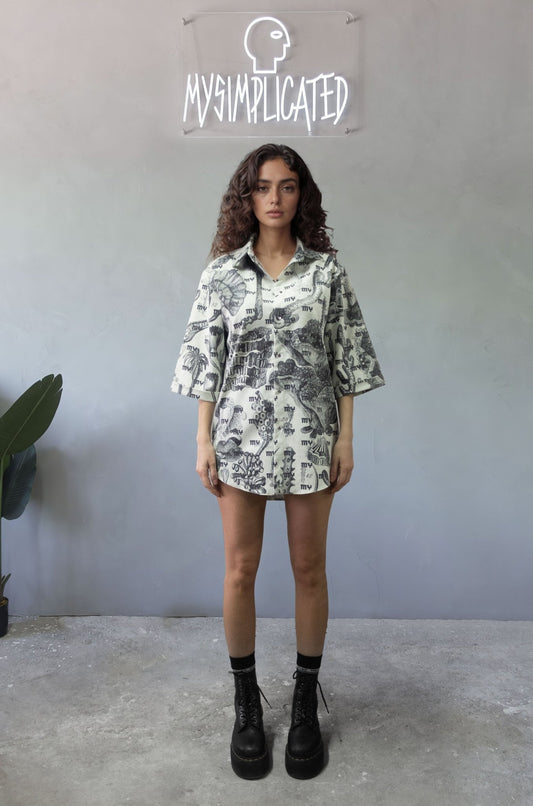 Botanical Ribbed Fabric Short Sleeve Shirt - MYS