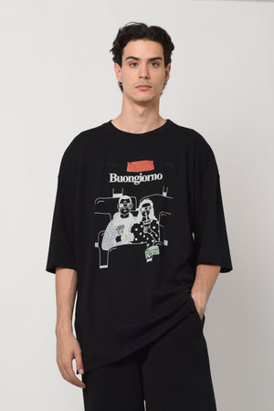 Oversized Cotton Black T-shirt Buongiorno