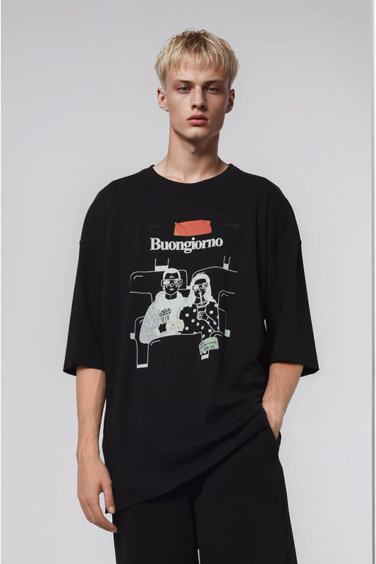 Oversized Cotton Black T-shirt Buongiorno