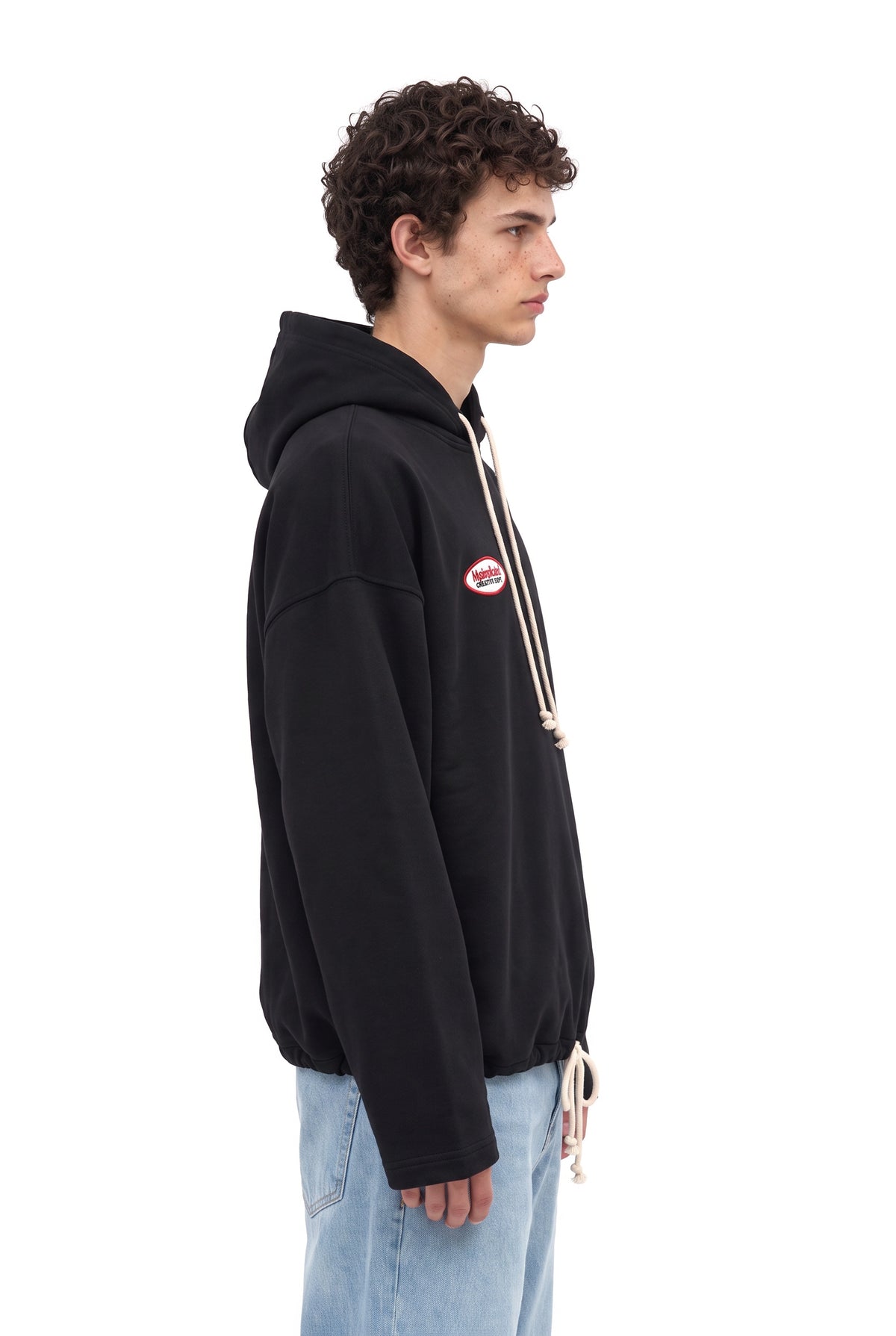 Cloud Drawstring Black Hoodie men - side
