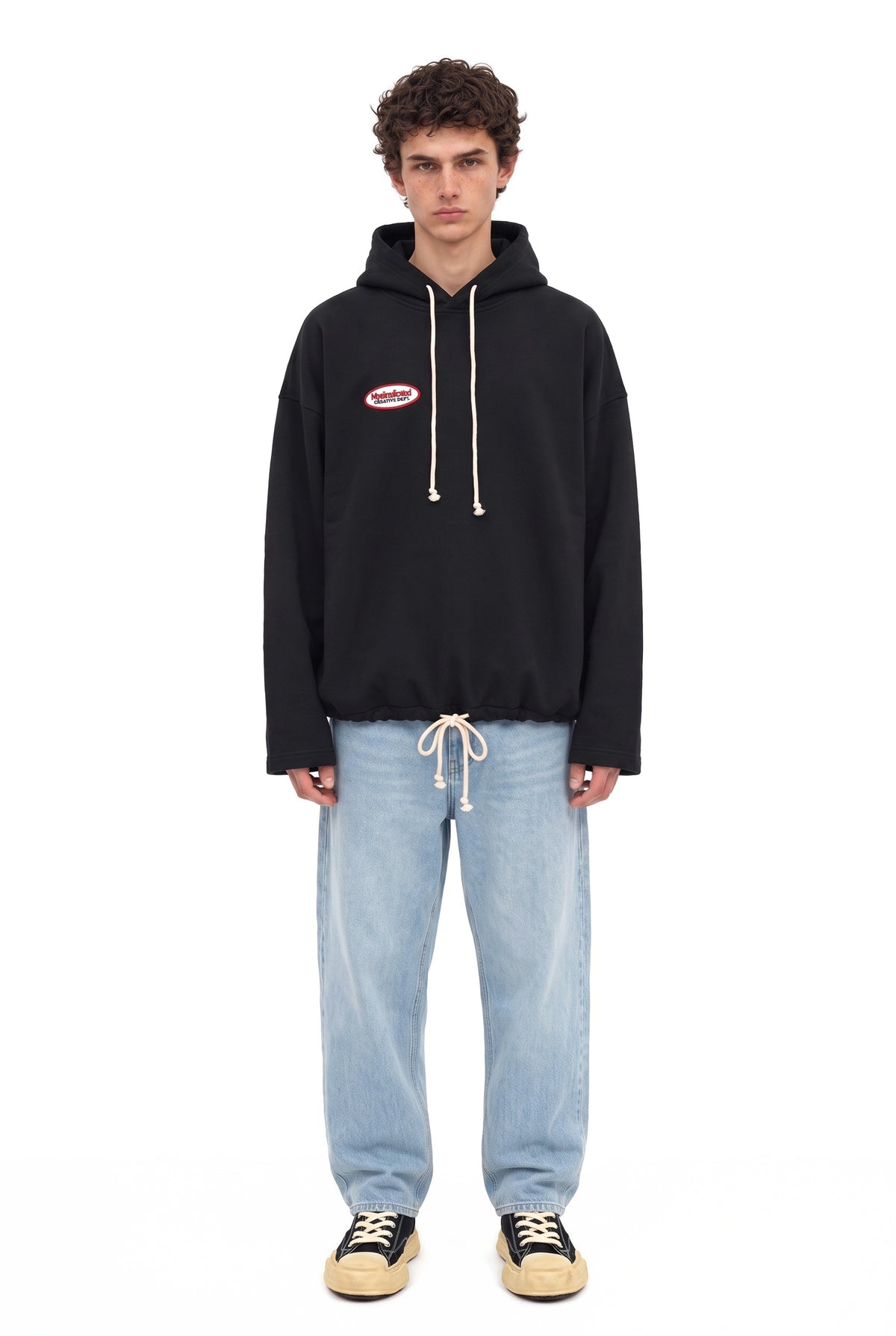Cloud Drawstring Black Hoodie men - full body