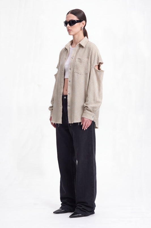 Fragmented Sleeves Shirt Cream