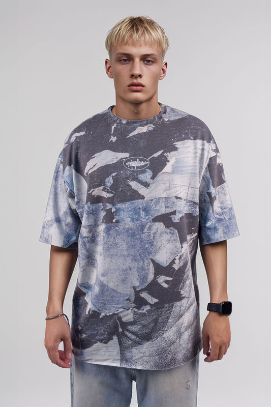 Oversized Full Print T-shirt Distorted