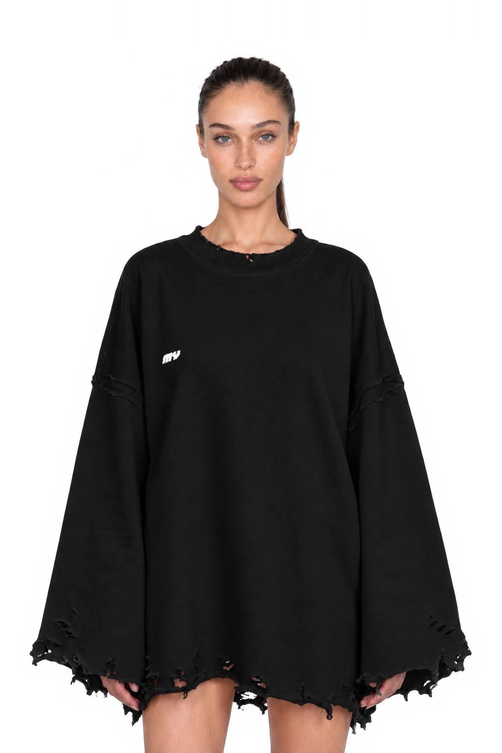Dystopia Black Oversized Sweater - front