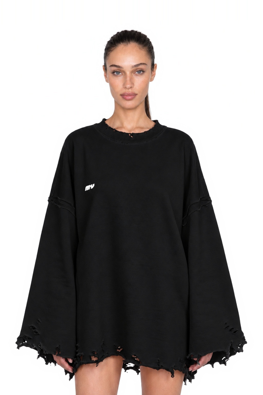 Dystopia Black Oversized Sweater - front