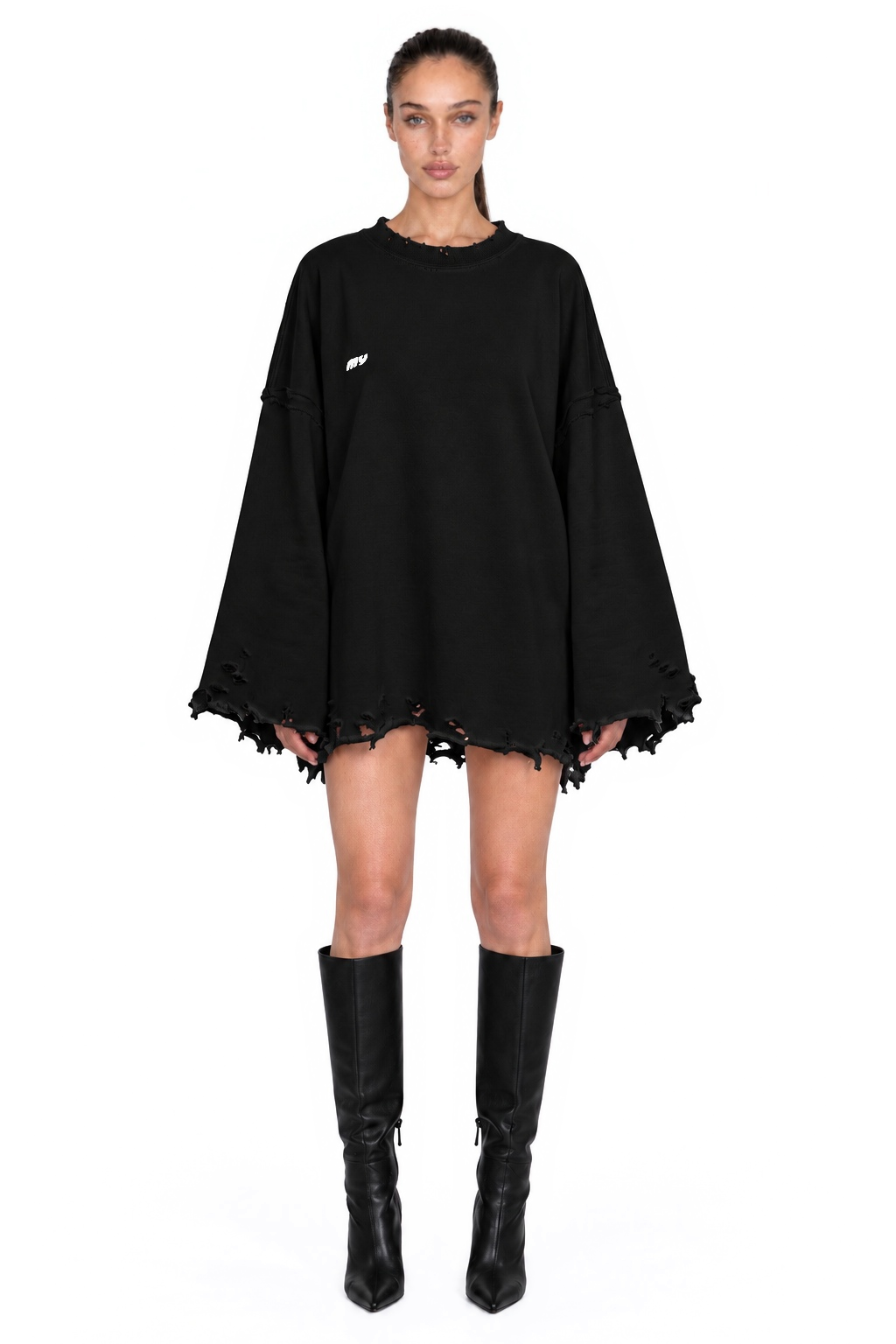 Dystopia Black Oversized Sweater - full body