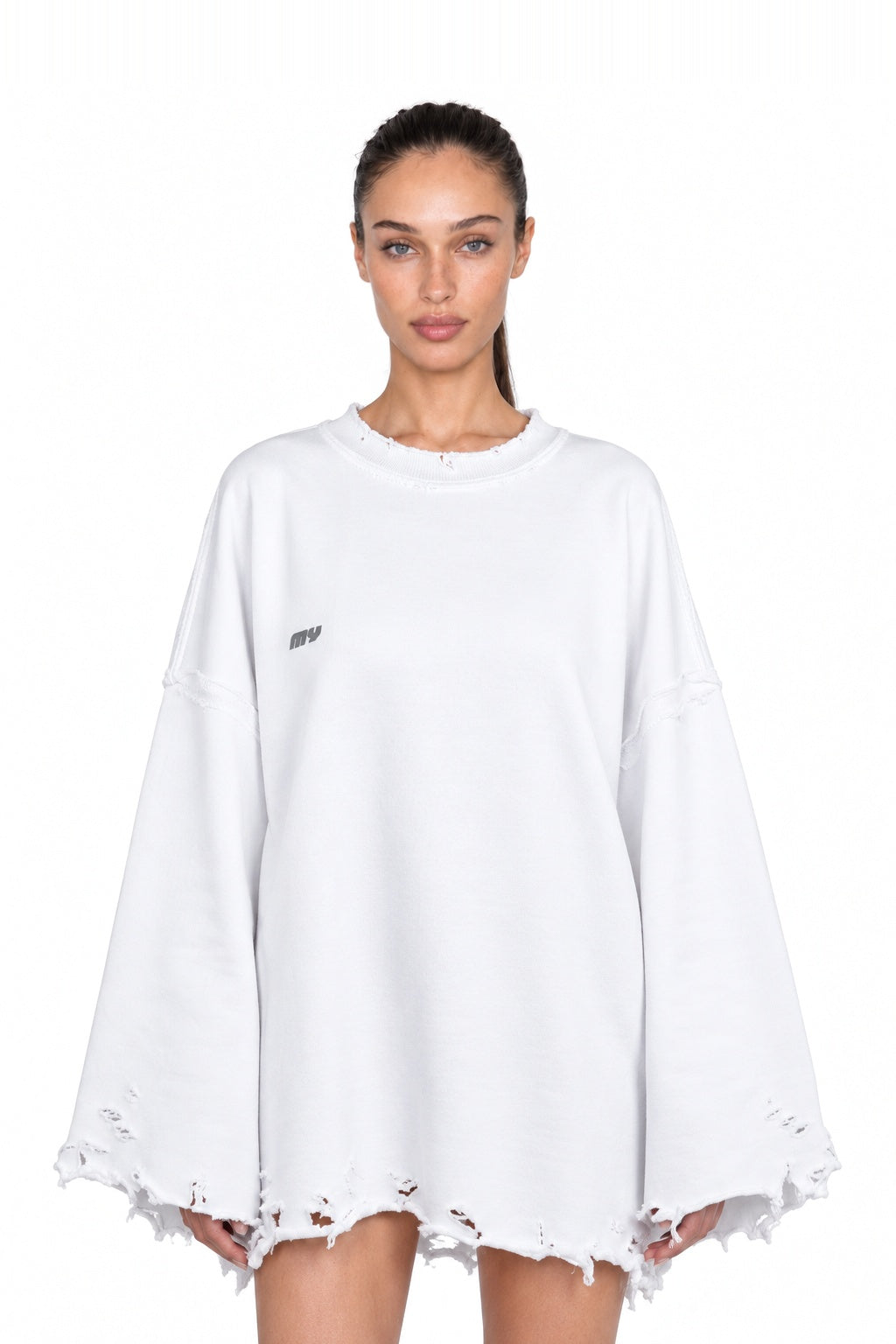 Dystopia White Oversized Sweater – front